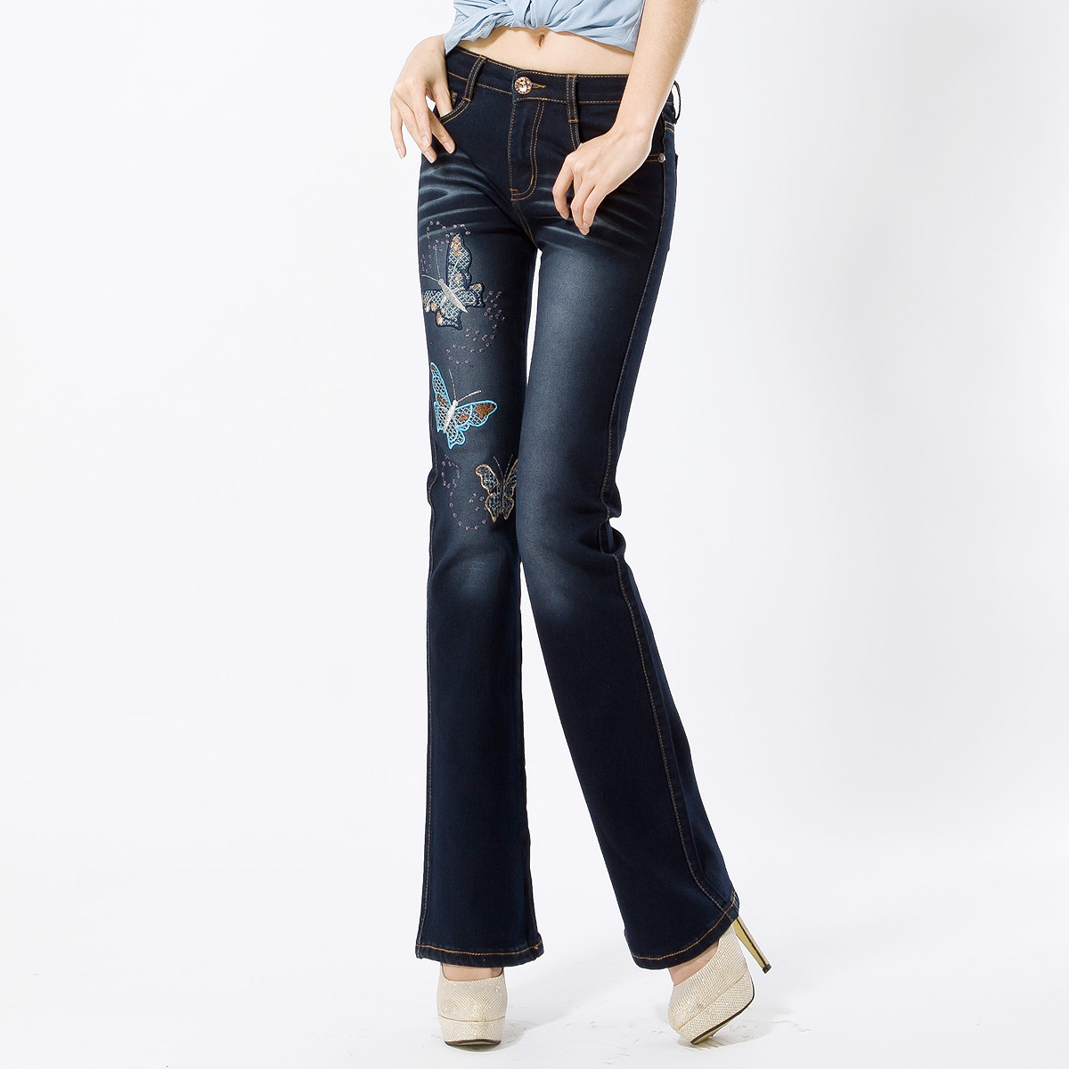MS COLOR Butterfly Embroidery Women's Ladies' Jeans, Hight Quality Authentic, plus size