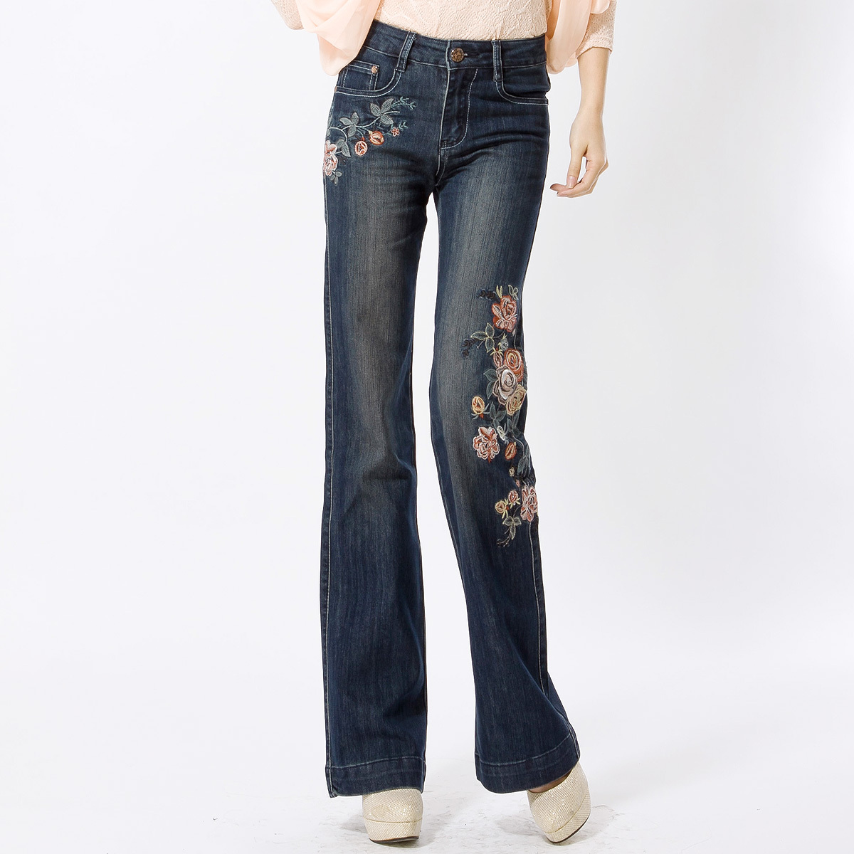 MS COLOR Fashion Embroidery Wide Leg Women's Ladies' Jeans, High Quality Authentic