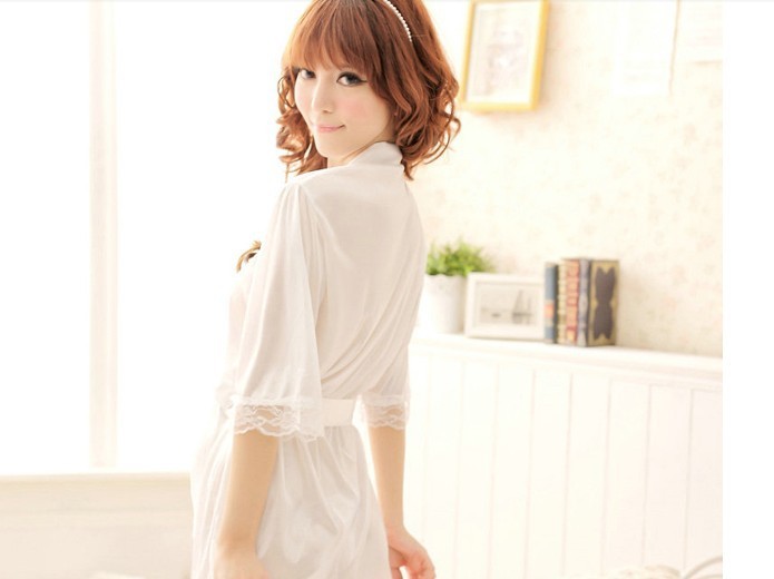 MS spring and autumn silk sleepwear bathrobe Nightgown code transparent underwear dress suit temptation