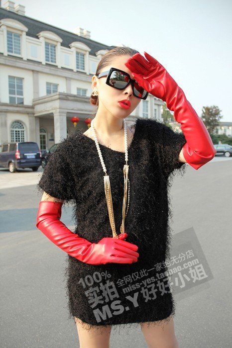 Ms. Y2012 winter new products Europe and the United States tide people smooth over cubits long pattern PU leather gloves
