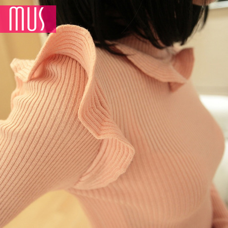 Msg ladies ruffle slim thick turtleneck knitted sweater basic shirt