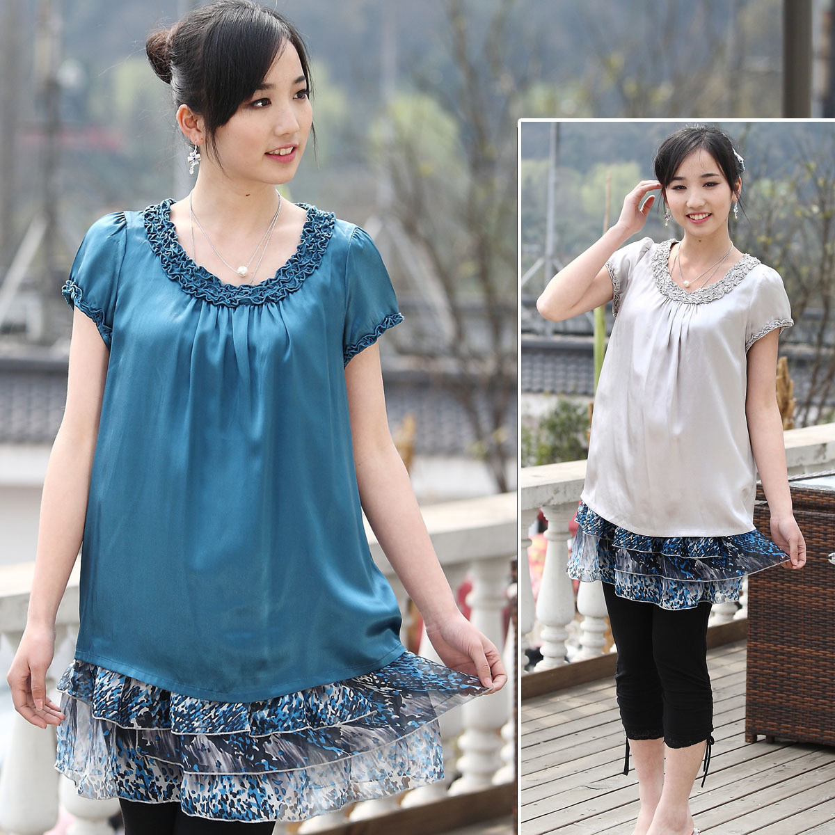 Mulberry silk chiffon maternity clothing summer top maternity top summer ys252701 belt slip