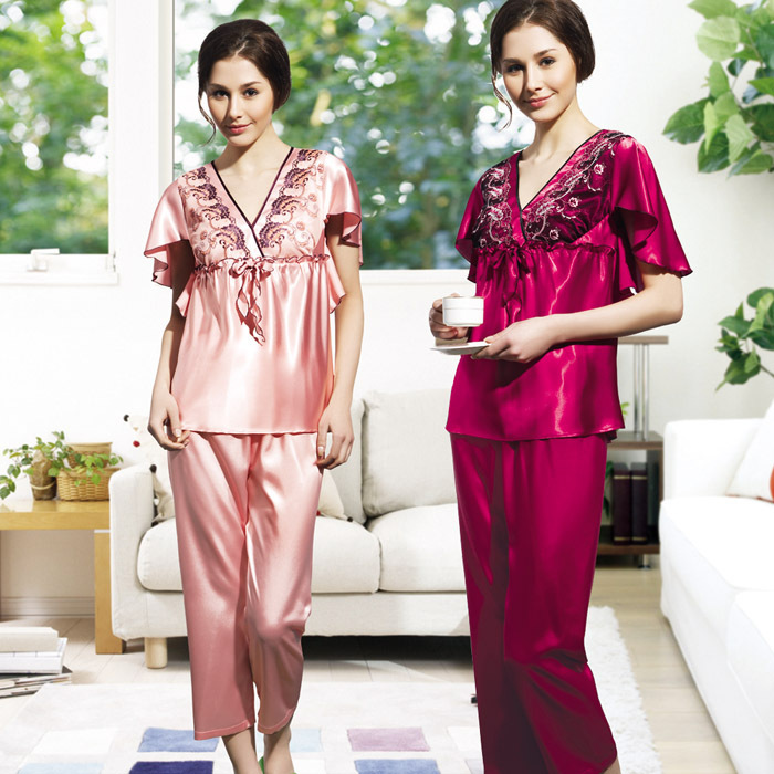 Mulberry silk heavy silk sleepwear female twinset short-sleeve sleep set