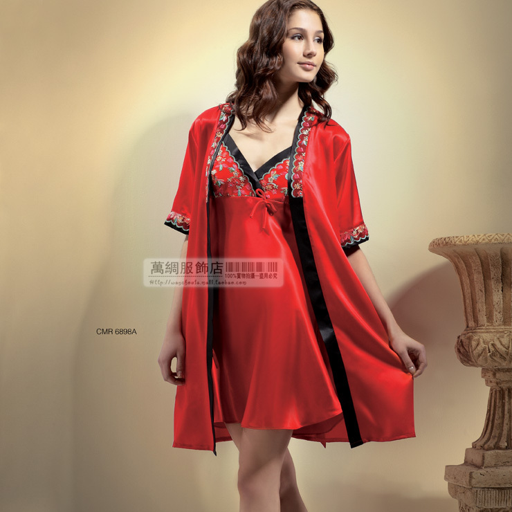 Mulberry silk heavy silk sleepwear lounge female laciness robe twinset 6898a