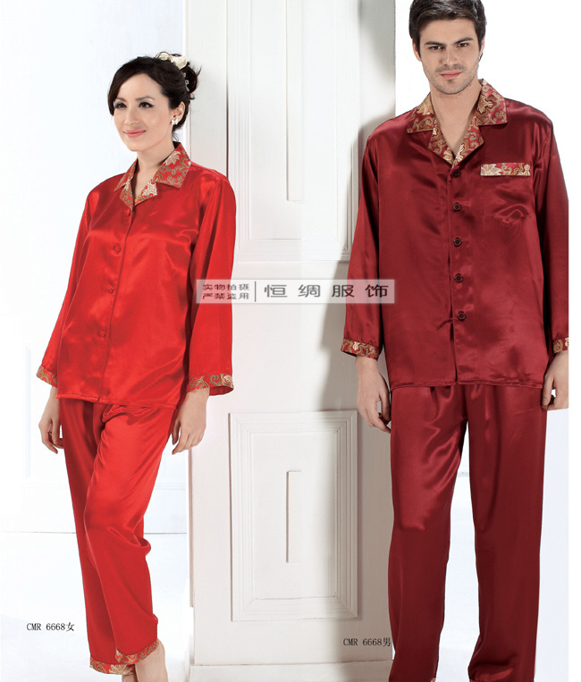 Mulberry silk heavy silk sleepwear lovers spring and summer long-sleeve top trousers set lounge
