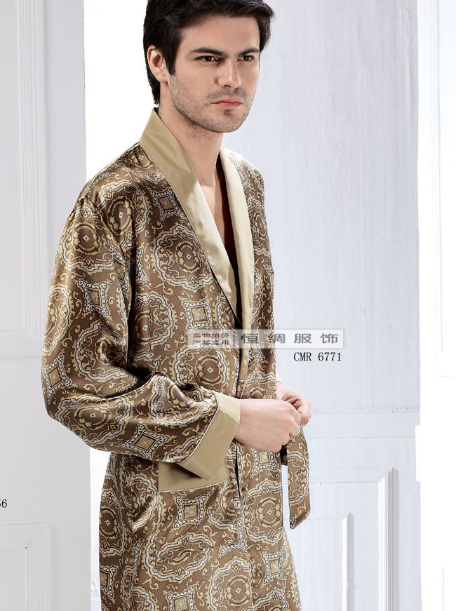 Mulberry silk heavy silk sleepwear male robe lounge 6771