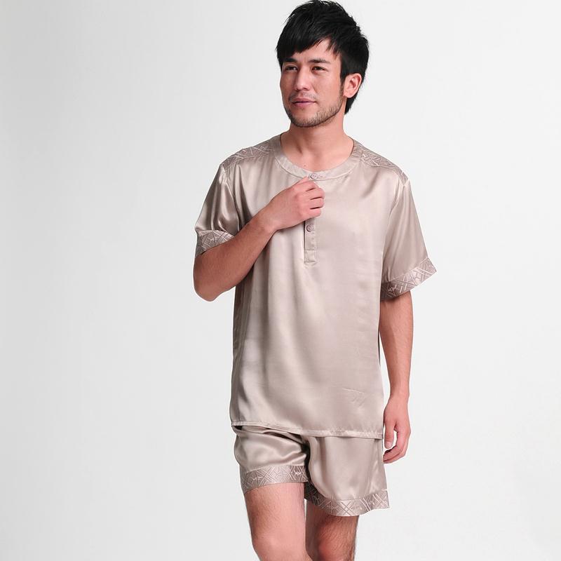 Mulberry silk heavy silk sleepwear male summer short-sleeve top shorts set 1086
