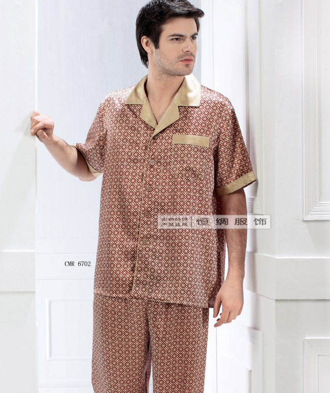 Mulberry silk heavy silk sleepwear male summer short-sleeve top trousers twinset 6702