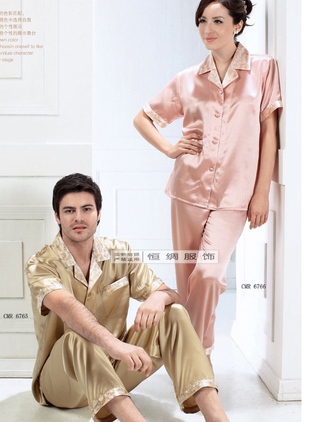 Mulberry silk heavy silk sleepwear summer lovers lounge short-sleeve top trousers set