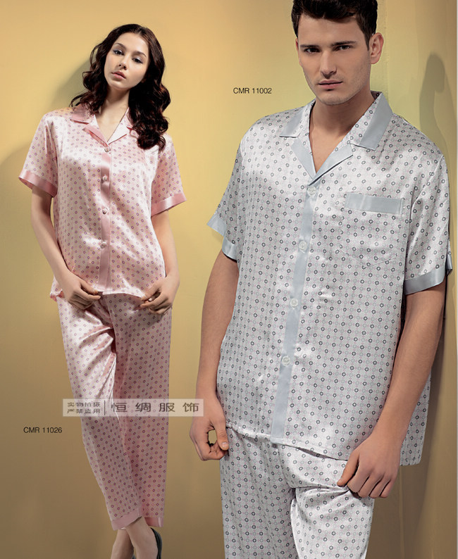 Mulberry silk heavy silk sleepwear summer lovers short-sleeve top trousers set lounge