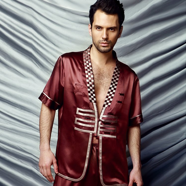 Mulberry silk heavy silk sleepwear summer male short-sleeve set 3000
