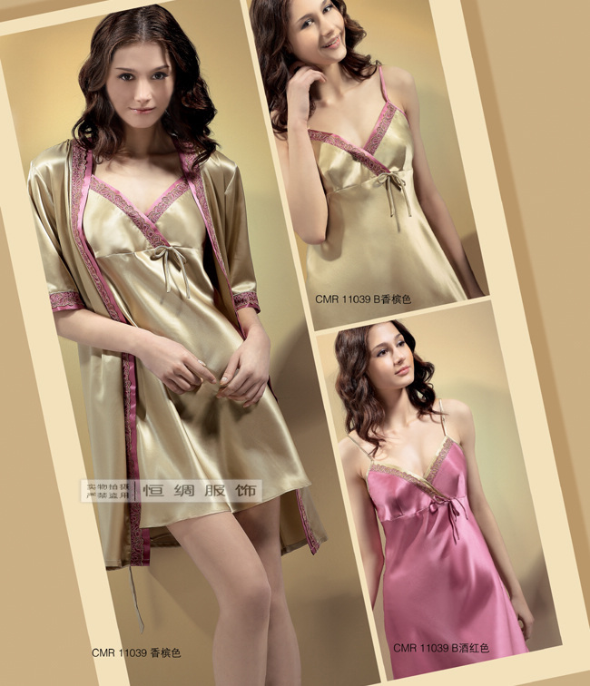 Mulberry silk heavy silk sleepwear women's spring and summer spaghetti strap nightgown robe twinset 11039