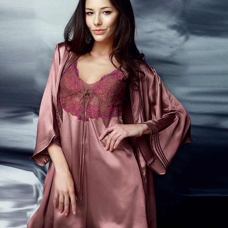 Mulberry silk heavy silk sleepwear women's spring and summer spaghetti strap nightgown robe twinset 3018
