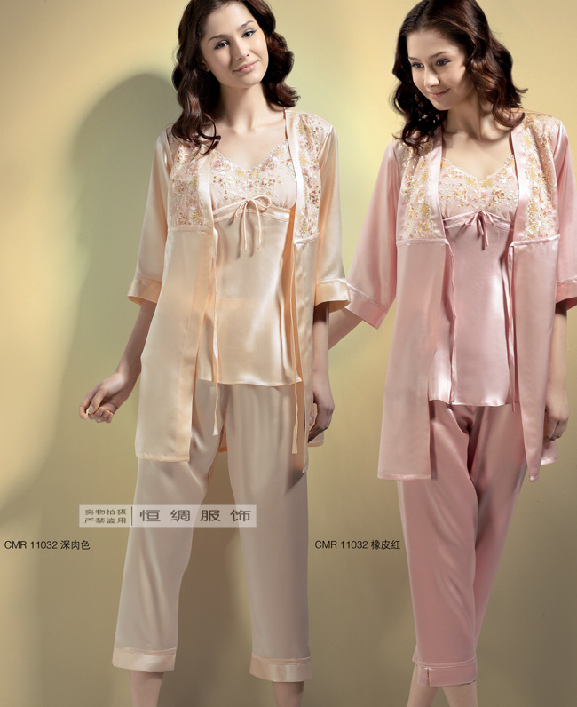 Mulberry silk heavy silk sleepwear women's summer spaghetti strap top chimar ankle length trousers piece set