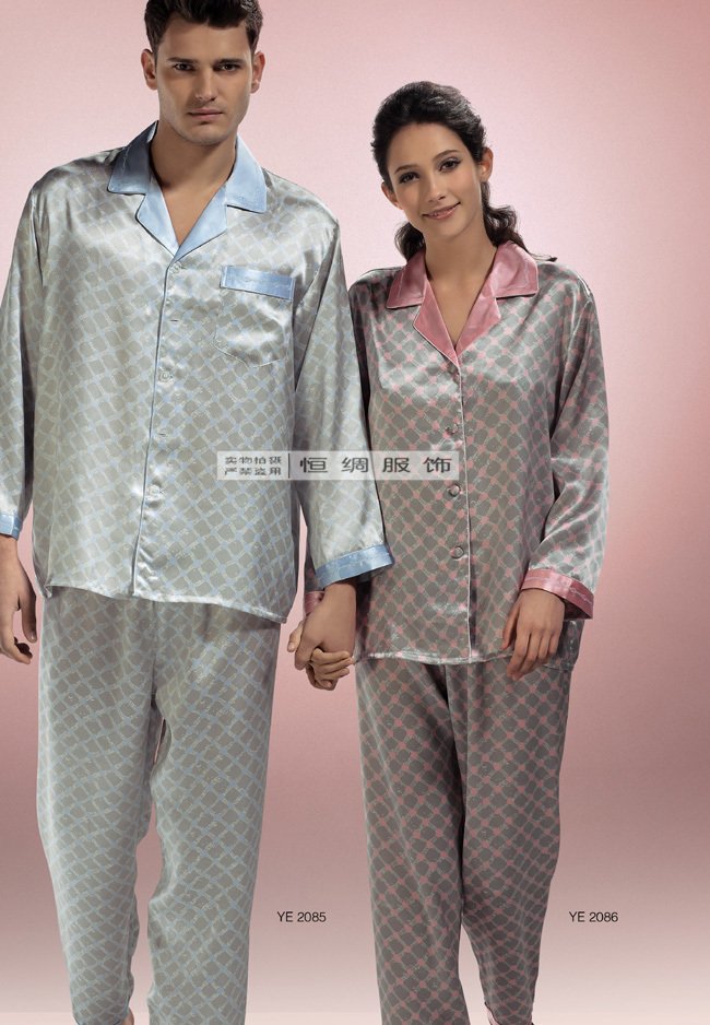 Mulberry silk lovers sleepwear spring and summer set long-sleeve top trousers set lounge 2085