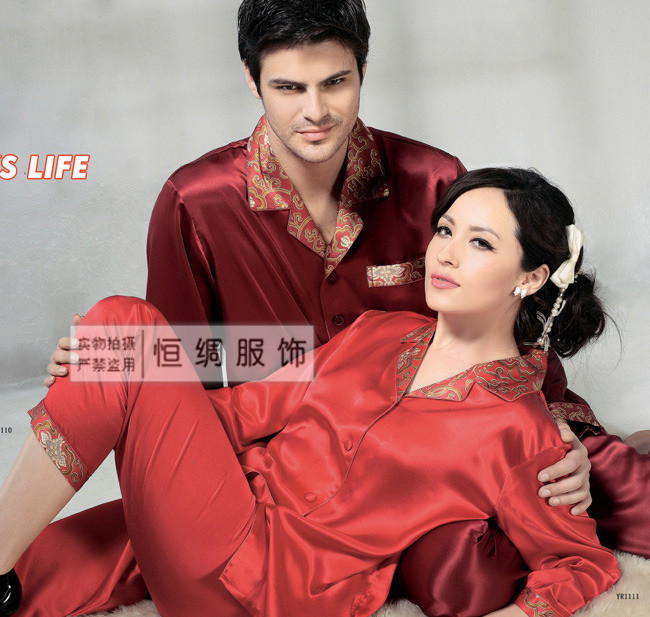 Mulberry silk lovers sleepwear spring and summer set long-sleeve top trousers set lounge