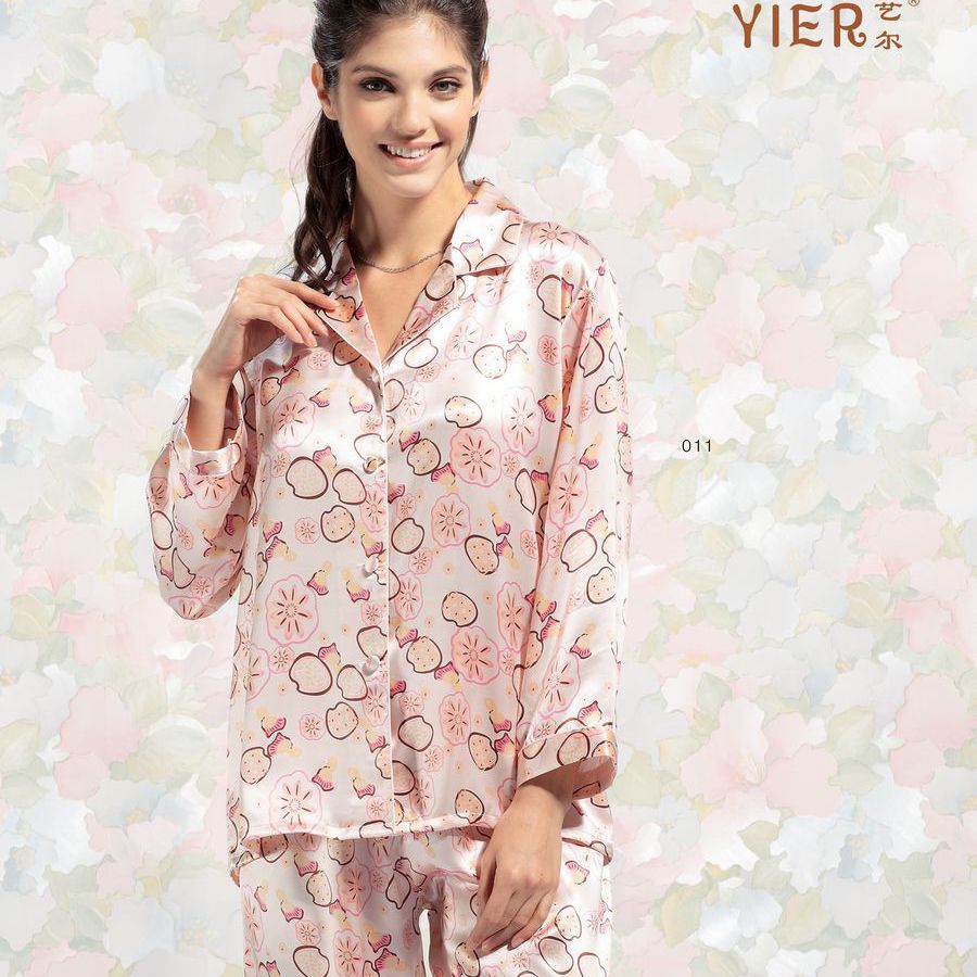 Mulberry silk pure silk sleepwear women's fresh print long-sleeve set ye011 free shipping