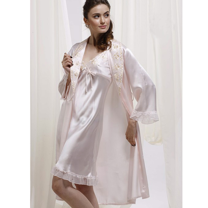 Mulberry silk robe silk sleepwear lounge female embroidered robe twinset ye165