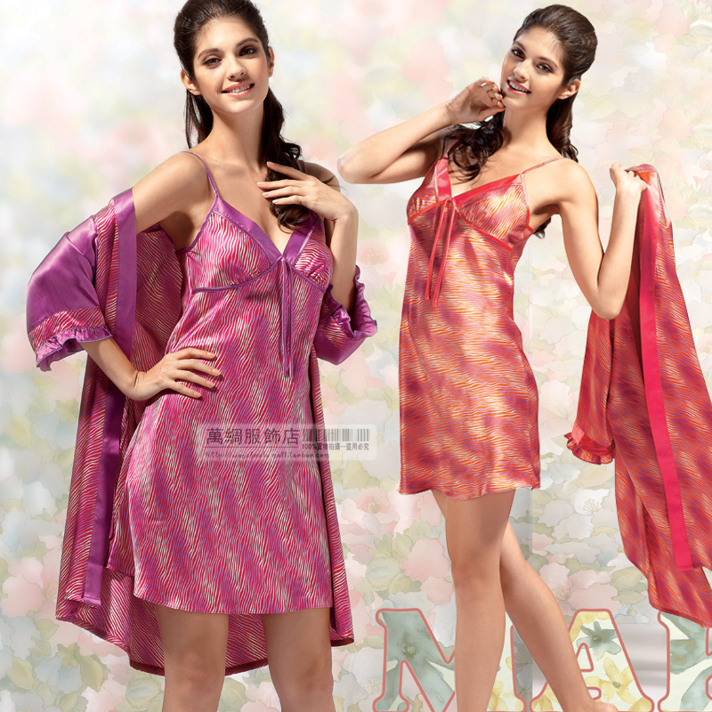 Mulberry silk sleepwear furniture female robe spaghetti strap twinset 2255