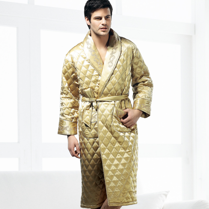 Mulberry silk sleepwear lounge male cotton-padded thickening robe bathrobes 819