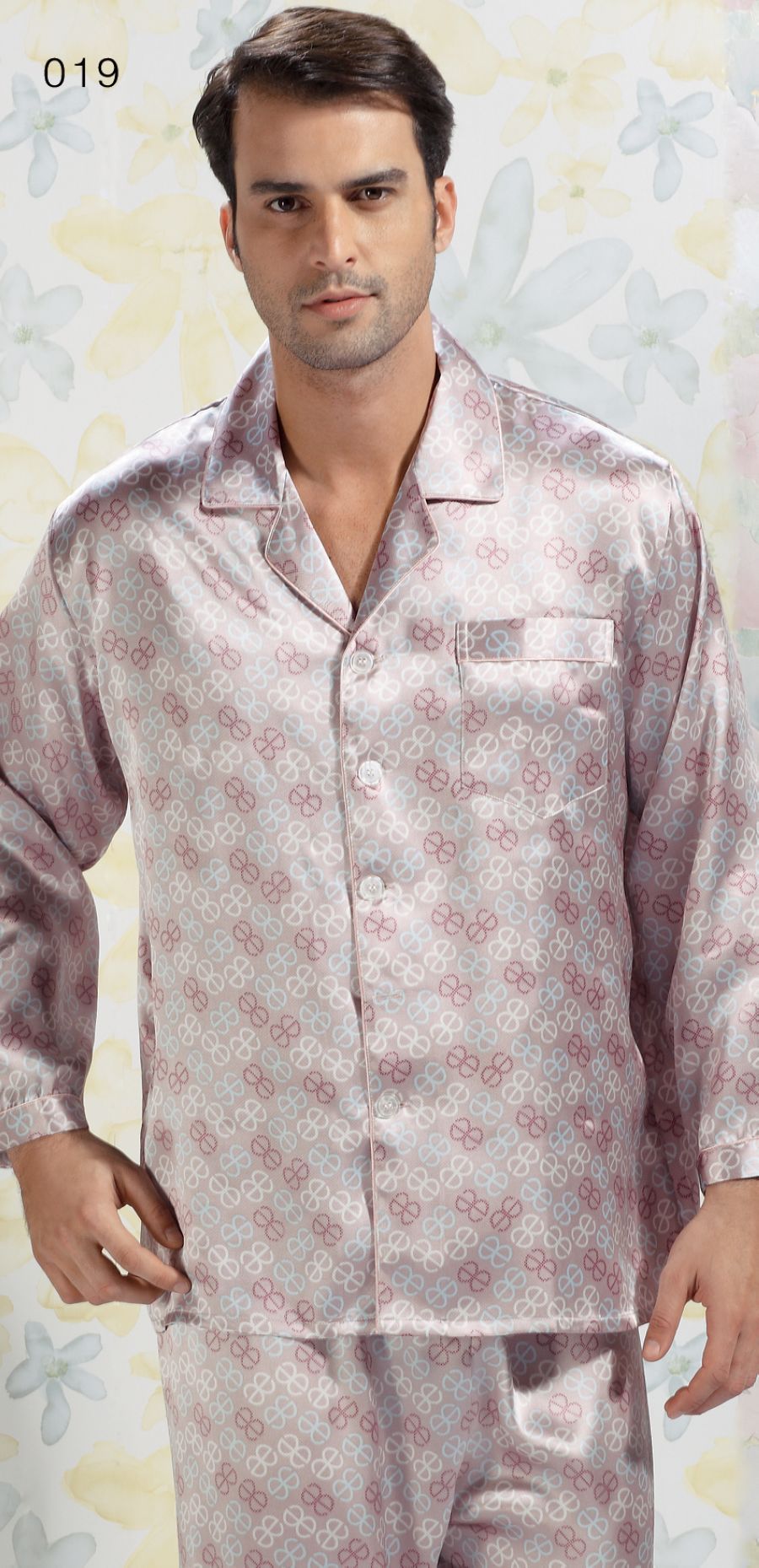 Mulberry silk sleepwear lounge male long sleeve length pants sleep set ye019 free shipping
