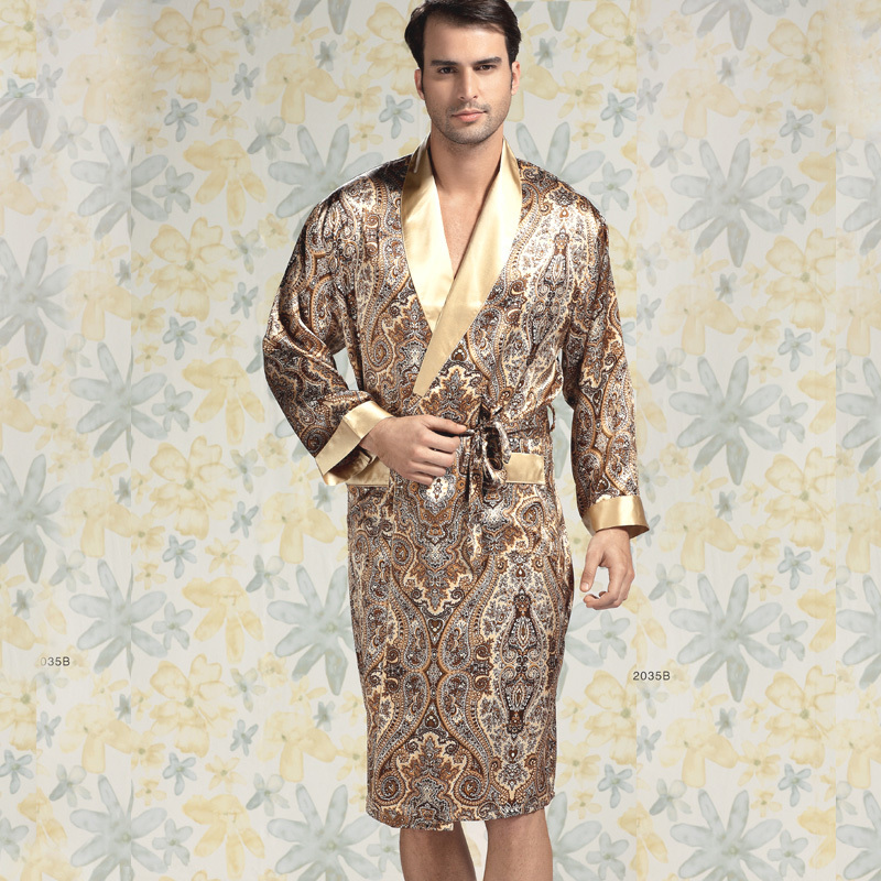 Mulberry silk sleepwear lounge male shawl collar robe bathrobes 2035b-3