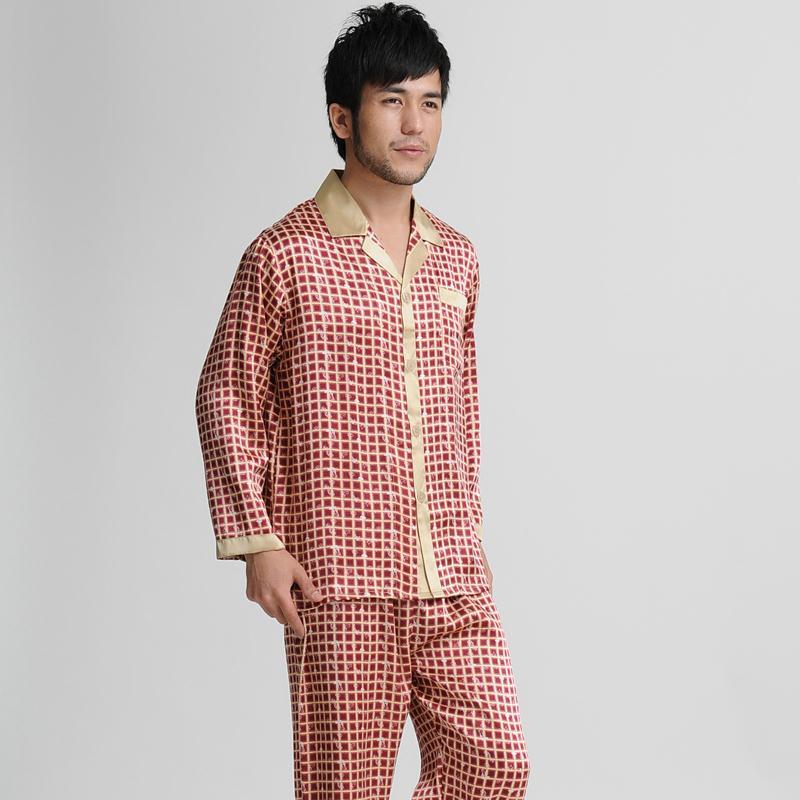 Mulberry silk sleepwear male spring and summer lounge long-sleeve top trousers twinset 2285a