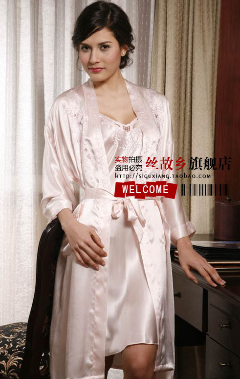 Mulberry silk spaghetti strap nightgown robe twinset pure silk sleepwear