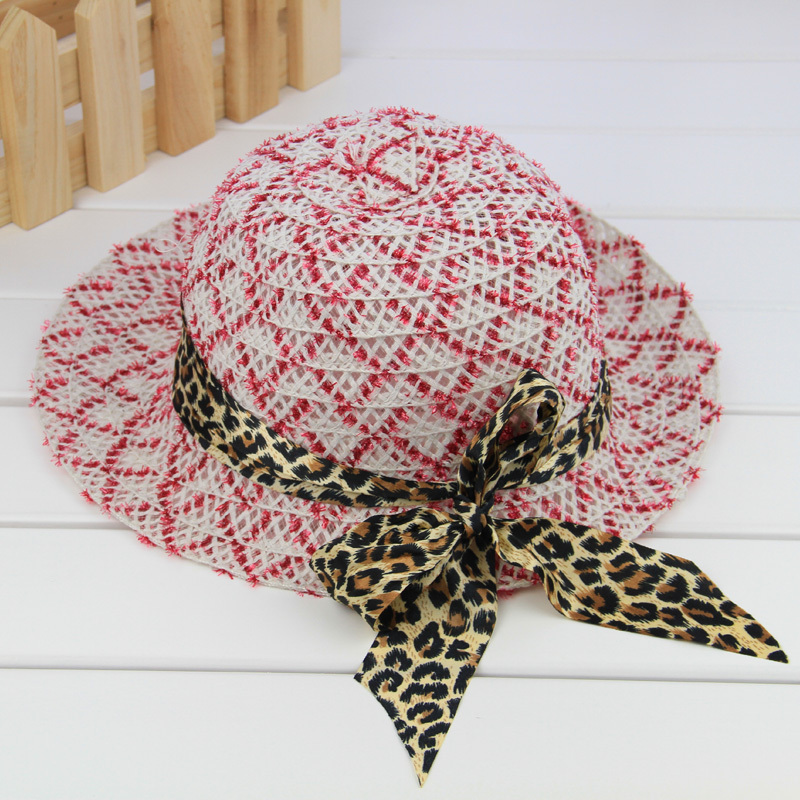 Multi-color women summer casual beach hat straw hats(with leopard ribbon) Free Shipping