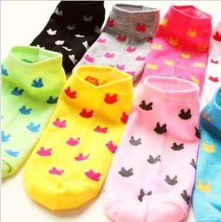Multi colors & patterns ankle cotton sock for women 10 pairs/Lot five stars/rabbit/bowknot