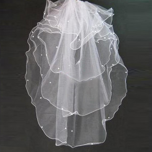 Multi-layer bridal veil bridal accessories beaded white veil