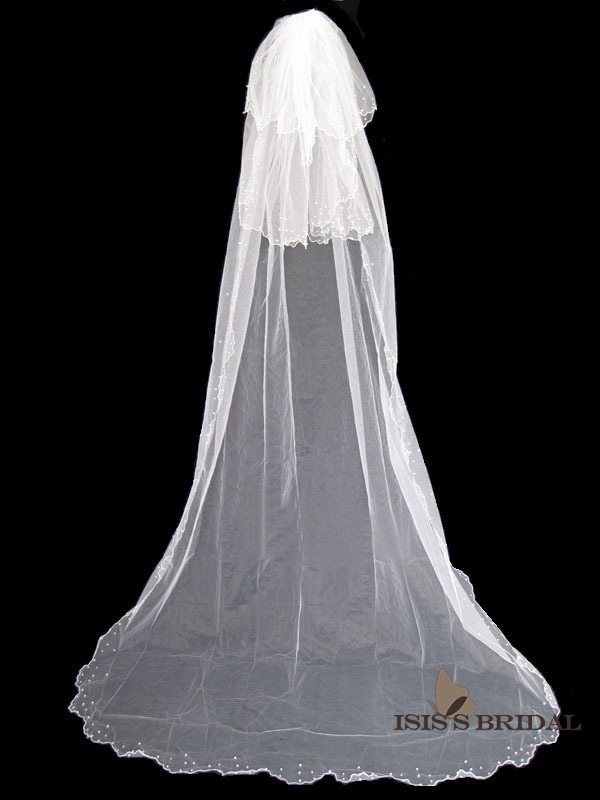 Multi-Layer Pretty Chapel White Wedding Veil Bridal Veil With beaded pearl free shipping