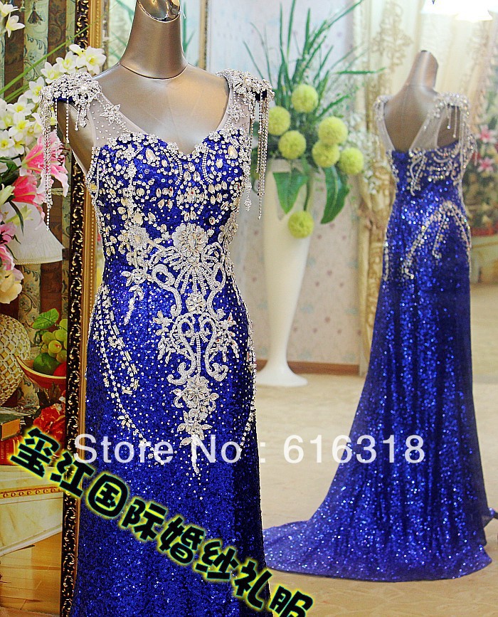 Multicolor Luxury Crystal Beading Formal Dress Spring Festival Gala Costume Bridal Wedding or Evening Dress Free Shipping