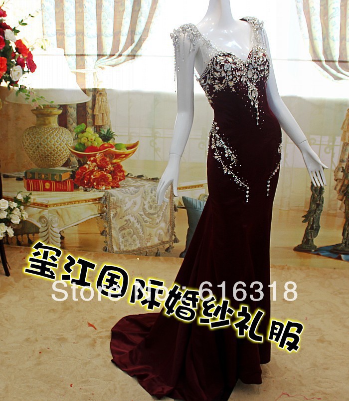 Multicolor Luxury Crystal Beads Formal Dress 2013 Spring Festival Hostess Dress Bridal Wedding or Evening Dress