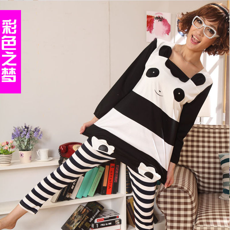 Multicolour autumn and winter black stripe sleepwear cartoon sleepwear long-sleeve cotton home