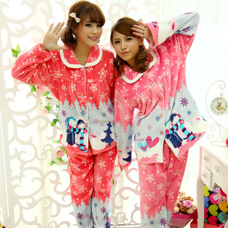 Multicolour autumn and winter cartoon female thickening coral fleece sleepwear