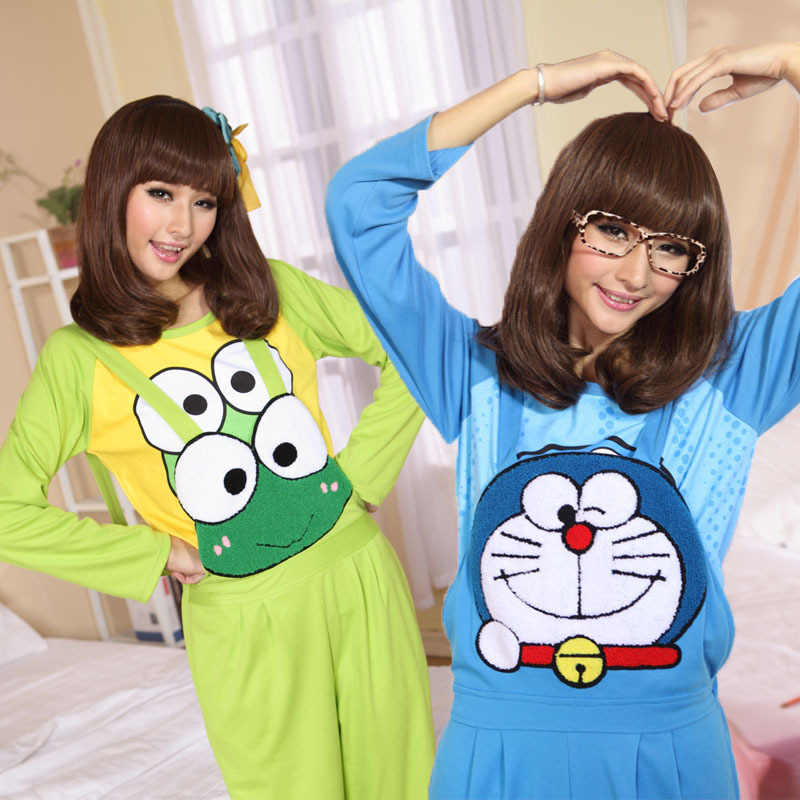 Multicolour autumn and winter cartoon frog hyraxes clank cat cotton female one piece sleepwear lounge set