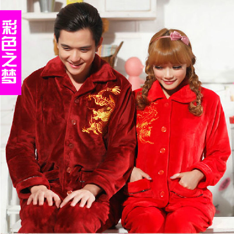 Multicolour autumn and winter clothing quality thickening coral fleece lovers sleepwear lounge set