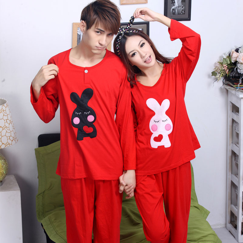 Multicolour autumn and winter sleepwear knitted cotton rabbit married long-sleeve lovers sleepwear lounge set