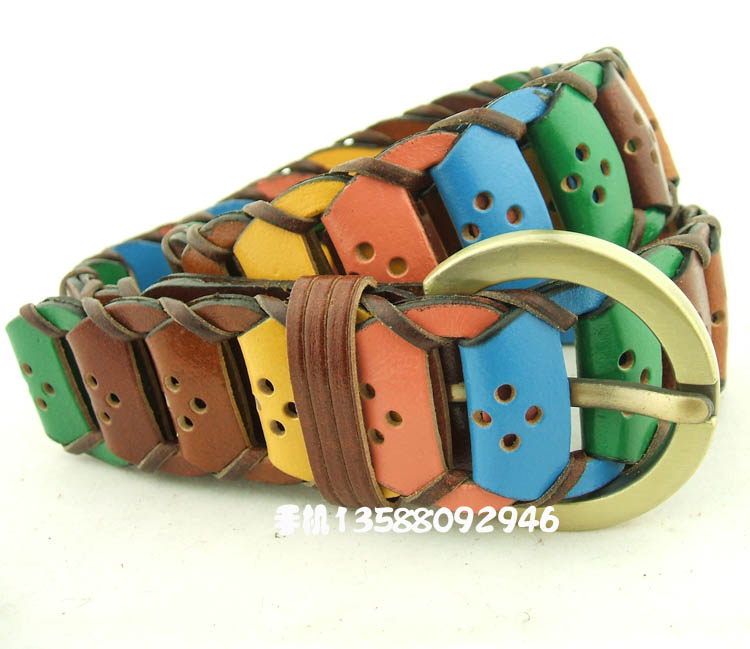 Multicolour cutout women's genuine leather knitted belt Women all-match fashion belt broken cowhide strap 1212