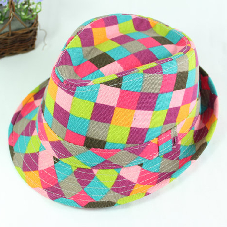Multicolour fedoras child fashion jazz hat child hat plaid hat colorful hat