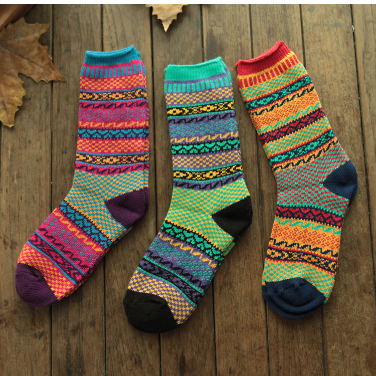 Multicolour national trend decorative pattern winter thermal lovers socks yarn socks male women's thickening sock