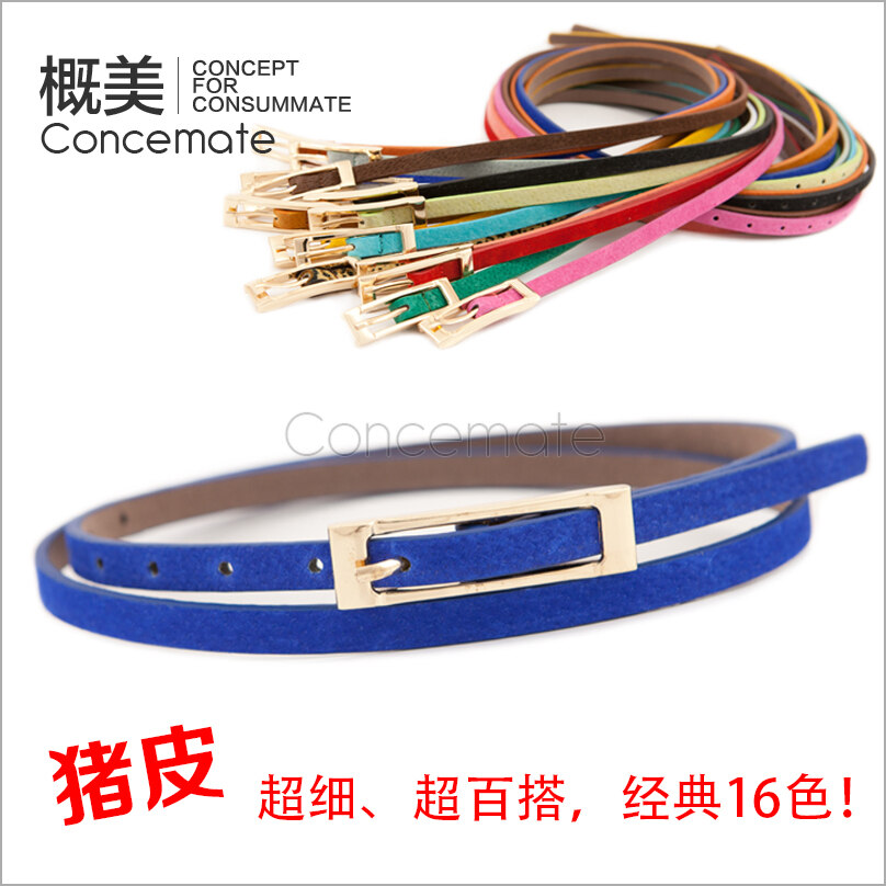 Multicolour pigskin thin belt scrub genuine leather all-match women's strap genuine leather chromophous c447