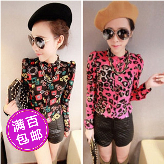 Mushroom 2013 clothes women's puff sleeve shoulder pads fashion long-sleeve stand collar chiffon shirt