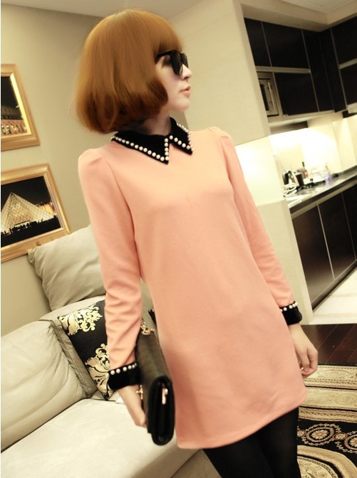 Mushroom autumn and winter clothes 2012 small black gold velvet fashion pearl puff sleeve one-piece dress