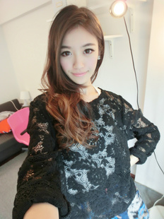 Mushroom clothes women's 2013 spring cutout lace basic shirt