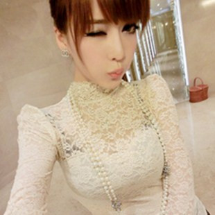 Mushroom clothes women's 2013 spring turtleneck lace basic shirt long-sleeve lace top