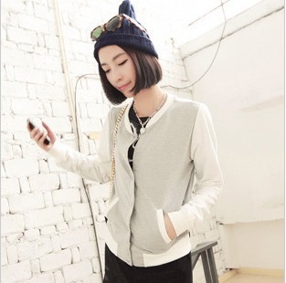 Mushroom hot-selling color block color block decoration baseball outerwear slim female short design top all-match brief