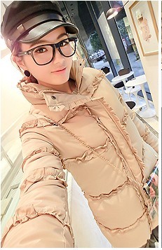Mushroom laciness wadded jacket outerwear women's autumn and winter casual cotton-padded jacket cardigan overcoat slim all-match