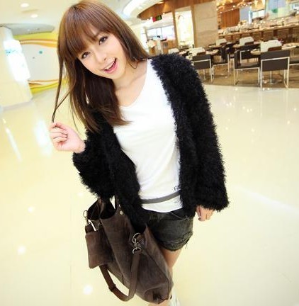 Mushroom ladies black wool lantern sleeve coat